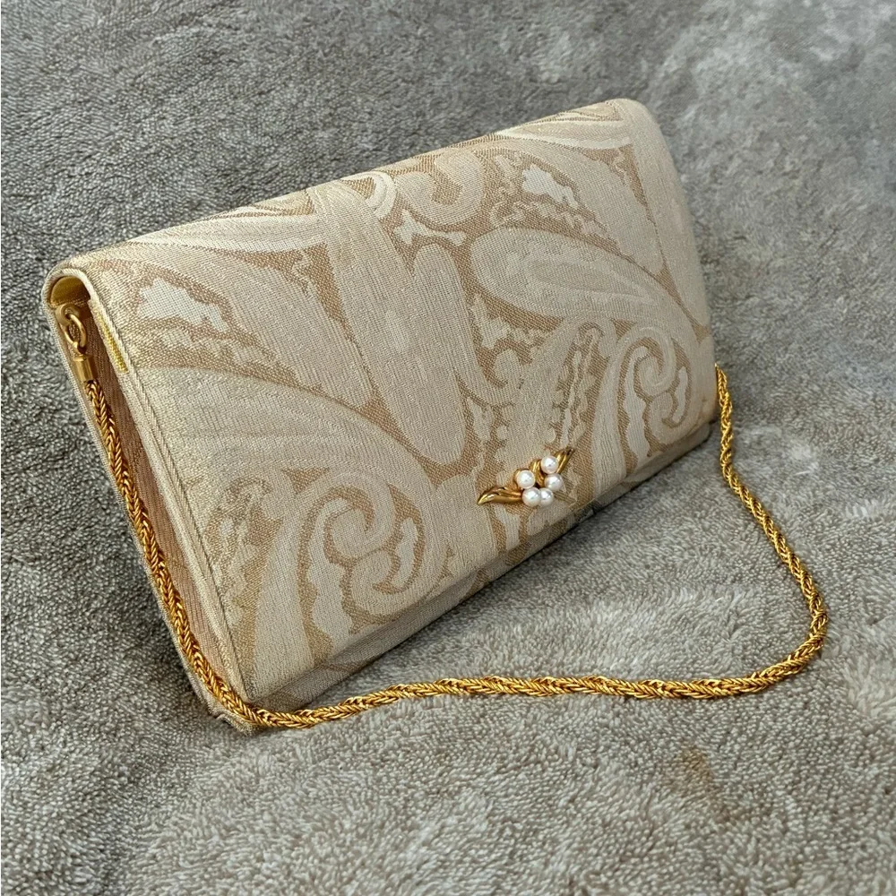 Mikimoto Cream Clutch with Gold Accents